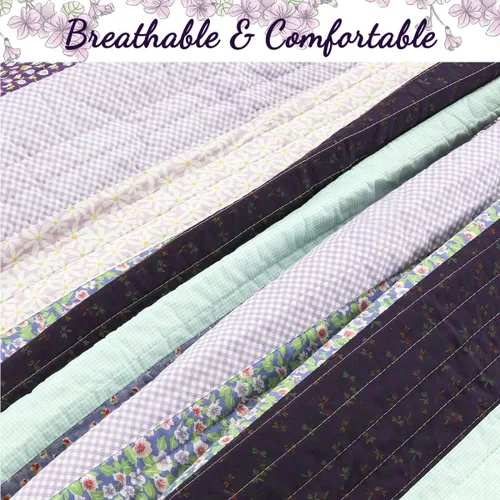 Vista 5 de Cozy Line Home Fashions Jeannie - Juego de ropa de cama reversible de 100 % algodón con estampado floral a rayas lilas y moradas para mujer