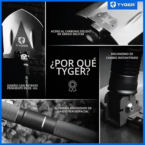 Vista 4 de Tyger Auto - Pala plegable militar de supervivencia de alta resistencia TG-SV8U3217, multiherramienta compacta de 16 en 1, pala de campamento