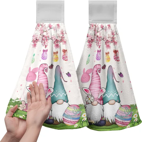 Vista 67 de Honey Bee - Juego de 2 toallas colgantes de cocina de verano con lunares y lazo para colgar, toallas de cocina de granja amarillas, suaves
