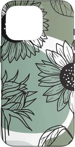 Vista 20 de iPhone 16 Aesthetic Sunflower Line Art Minimalistic Sage Green Case