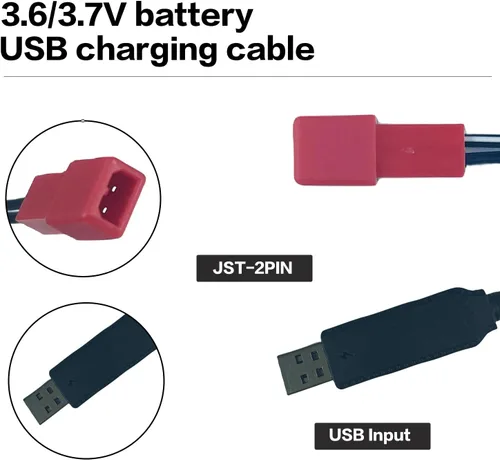 Vista 3 de Cable de carga USB de 3.7 V con enchufe JST de 2 pines compatible con automóvil RC, avión, tanque, barco y otros juguetes de control remoto