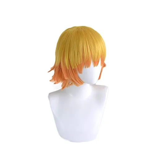 Vista 2 de Peluca de cosplay Demon Slayer Kimetsu no Yaiba Agatsuma Zenitsu, peluca de cosplay para hombres y mujeres, resistente al calor, pelo sintético