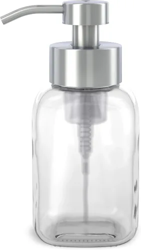 Vista 4 de Grove Co. Dispensador de jabón de manos de espuma de vidrio reutilizable con bomba de acero inoxidable - Botella de jabón recargable ecológica de 12