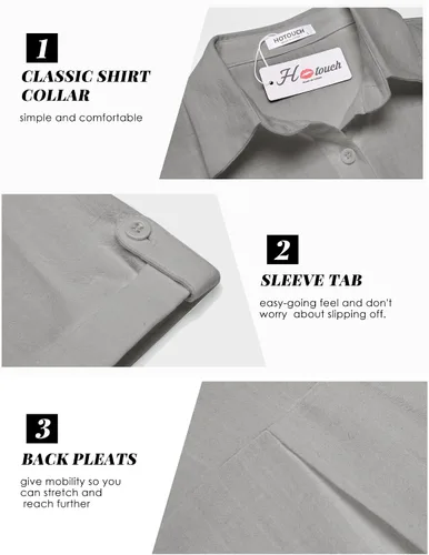 Vista 5 de HOTOUCH Camisa de lino con botones para mujer, de algodón, de manga corta, cuello en V, con botones, para verano y playa