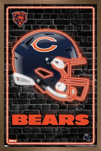 Vista 15 de NFL Chicago Bears - Póster de pared con casco neón 23, 22.4 pulgadas de largo x 14.7 pulgadas, versión enmarcada de madera de granero