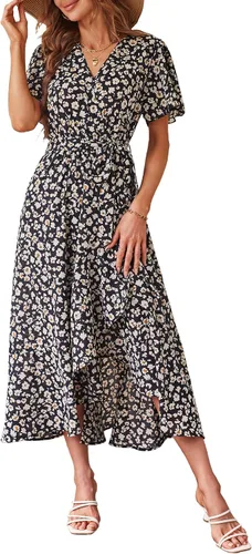 Vista 44 de PRETTYGARDEN Vestido largo bohemio floral de verano para mujer Melocotón Floral