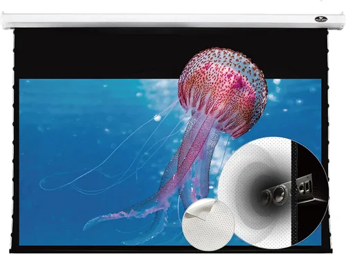 Vista 12 de VIVIDSTORM-Pantalla tensada de lujo, proyector de pantalla desplegable de tensión motorizada perforado transparente acústicamente blanco, cine