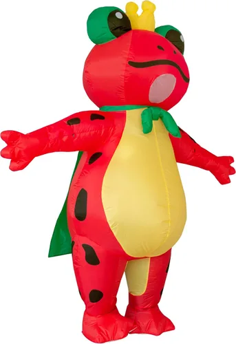 Vista 5 de JYZCOS Disfraz inflable de príncipe de rana con corona para adultos, lindo y divertido animal de Halloween, traje inflable para fiesta de cosplay