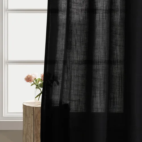 Vista 4 de Cortinas de lino negro para dormitorio y sala de estar de 84 pulgadas de largo, juego de 2 paneles, para habitación de niños, filtro de luz