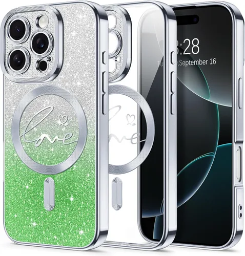 Vista 84 de Hython Funda para iPhone Air con purpurina, compatible con MagSafe Love Heart fundas magnéticas transparentes para teléfono para mujeres y niñas