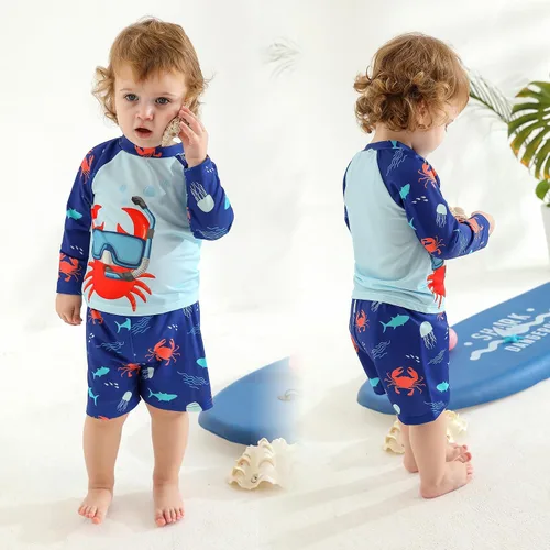 Vista 3 de Happy Town Trajes de baño para niños pequeños, conjuntos de camiseta de natación de manga larga, trajes de baño, trajes de baño de verano