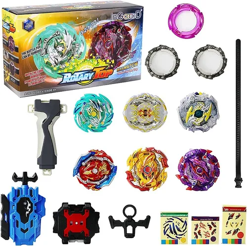 Vista 2 de Ingooood Juguetes giratorios para niños, paquete Fusión Metal, 6 piezas, Battle Top Burst Juego de alto rendimiento con 2 lanzadores (H-9A)
