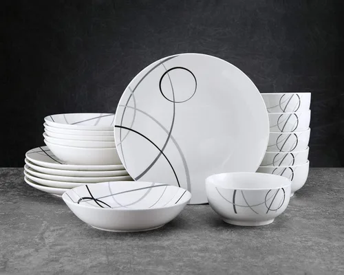Vista 7 de Studio Nova Juego de vajilla de porcelana de 18 piezas, servicio para 6, círculos