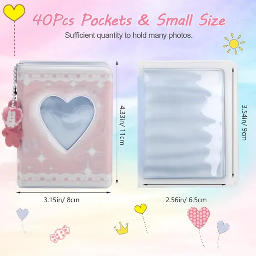 Vista 2 de Kpop - Carpeta para tarjetas fotográficas Kpop de 3 pulgadas, mini carpeta de tarjetas de fotos con 40 bolsillos/dijes de cereza, álbum de fotos