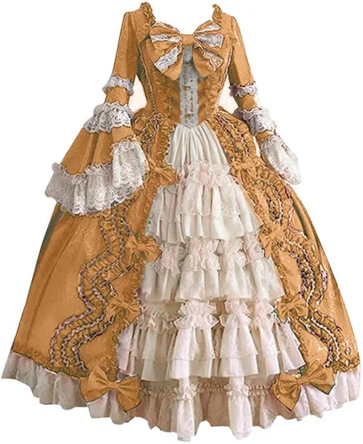 Vista 10 de SHOPESSA Vestido victoriano para mujer, vestido de lolita francesa, disfraz de princesa, vestido renacentista, manga acampanada, corte de cosplay