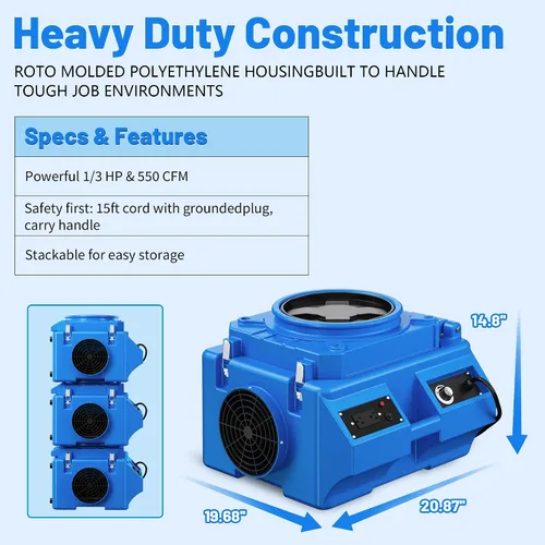 Vista 2 de Depurador de aire con filtración de 3 etapas, máquina de aire HEPA de 550 CFM apilable negativo, limpiador de aire con MERV10, carbono, H13 HEPA