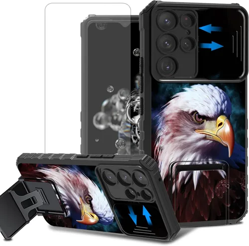 Vista 100 de Funda para teléfono Samsung Galaxy A15 5G con protector de pantalla con cubierta deslizante para cámara y soporte de doble capa híbrida resistente a