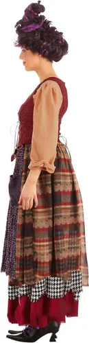 Vista 6 de Plus Mary Sanderson Costume Adult Disney Hocus Pocus Womens Outfit Shirt, Corset, Skirt wAttached Apron, Purple Wig