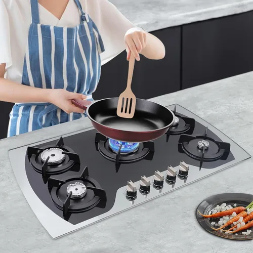 Vista 4 de AK-296 - Estufa de gas de acero inoxidable integrada de 5 quemadores, placa de gas LPG/NG de 30 pulgadas con 5 quemadores ajustables para hogar