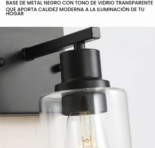 Vista 5 de [Usado] Accesorios de luz para tocador de baño, 1 luz de baño color negro mate, apliques de pared con pantalla de vidrio transparente para pasillo