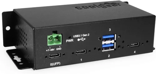 Vista 5 de Coolgear Hub USB industrial 3.2 Gen 2 tipo C de 4 puertos con puertos de bloqueo de tornillo y LED de estado