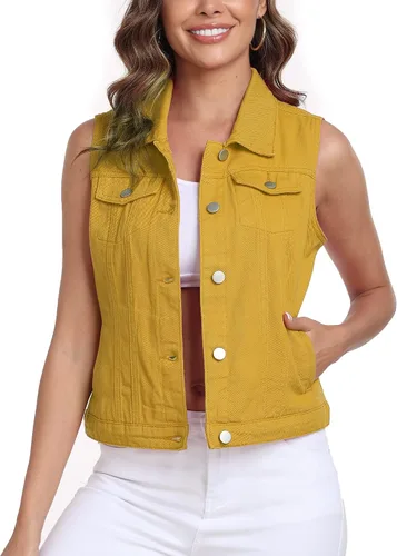 Vista 9 de Xeoxarel Chaleco de mezclilla para mujer, chaqueta vaquera sin mangas (XS-XXL)