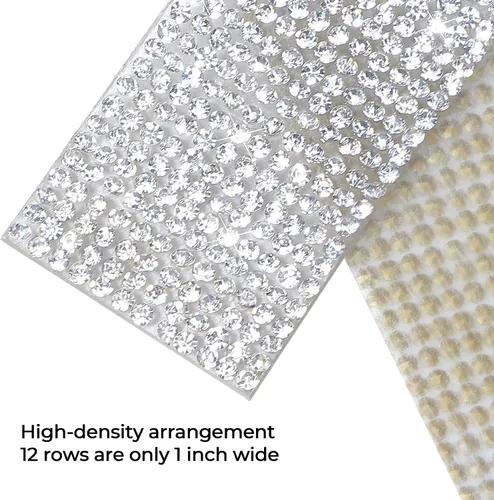 Vista 8 de Ribbli Cinta de diamantes de imitación de cristal autoadhesiva de 3 yardas, diamantes de imitación para manualidades, cinta plateada para decoración