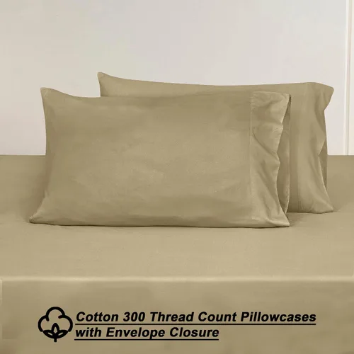 Vista 9 de ROYALE LINENS Juego de sábanas de 300 hilos 100% algodón peinado de fibras largas, 4 piezas, 1 sábana bajera, 1 encimera y 2 fundas de almohada