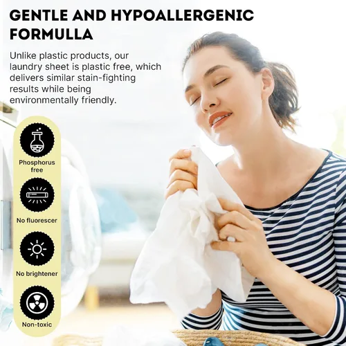 Vista 2 de ECO ROOTS Hojas de detergente para ropa de 64 cargas Hojas ecológicas sin perfume, detergente para ropa de tamaño de viaje sin líquido, sin