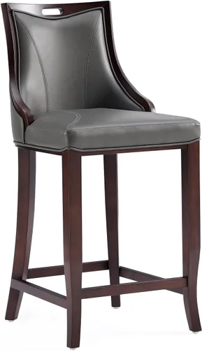 Vista 15 de Manhattan Comfort Emperor Taburetes de bar de cuero vegano con respaldo, acolchado de espuma y marco de madera de haya maciza, taburete de bar bronce