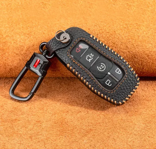 Vista 8 de Funda protectora de cuero para llavero Ford compatible con Explorer Mustang Fusion F150 Edge Lincoln MKZ MKC Nautilus (negro)