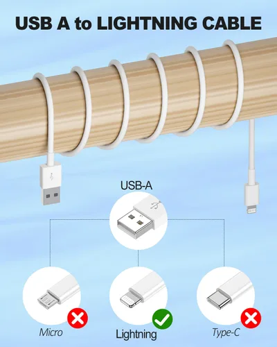 Vista 2 de [Certificado MFi de Apple] Cable USB A a Lightning corto de 3.3 pies, cable USB Carplay para automóvil, cable de carga Lightning compatible