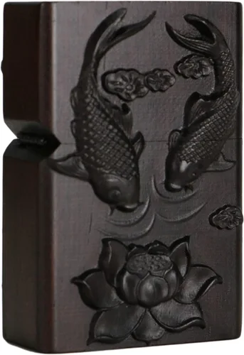 Vista 14 de Carcasa exterior de encendedor tallado en madera negra de ébano natural para kit de inserción Zippo (1000 brazos Avalokiteshvara de la diosa 3#)