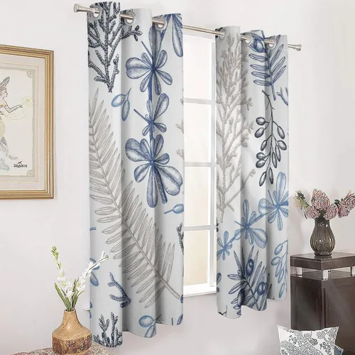 Vista 3 de Cortinas de Ventana Oceánicas Costeras con Ojales, Cortinas Náuticas Tropicales de Playa con Temática de Conchas Marinas y Estrellas de Mar