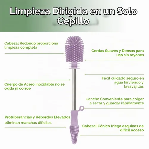 Vista 4 de haakaa Cepillo de Limpieza Cepillo de Silicona para Biberones de Doble Punta con Cerdas Suaves de Silicona para Extractores de Leche Materna Lavanda