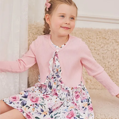 Vista 5 de PATPAT Conjunto de 2 piezas para niñas pequeñas, de manga larga, con estampado de flora y cárdigan