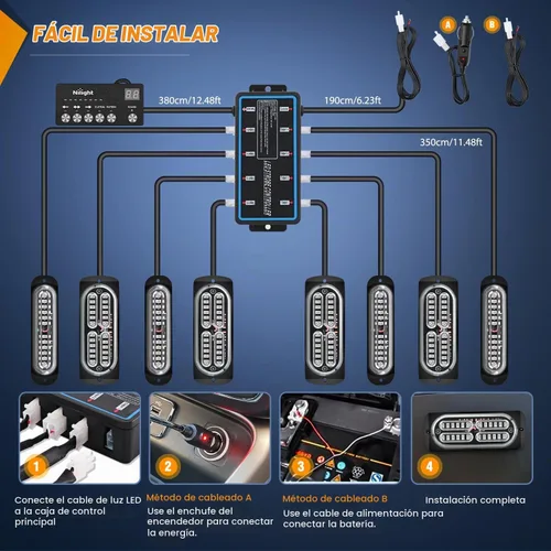 Vista 4 de Nilight 8 luces estroboscópicas LED con controlador 12 V 24 V función de sincronización verde luz de advertencia de peligro de emergencia 12 24 LED
