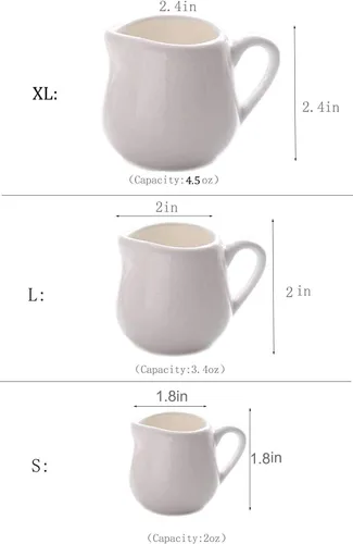 Vista 2 de Sizikato 2pcs Mini Classic Pure White Ceramic Creamer con mango, jarra pequeña de leche de café. 2oz