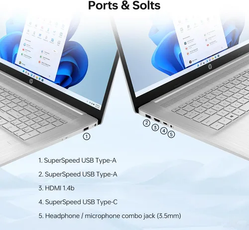 Vista 6 de HP Essential 17t Business Laptop con pantalla táctil HD+ de 17.3 pulgadas, Intel Core i7-1355U (> R5 7430U), procesador de nivel de alto