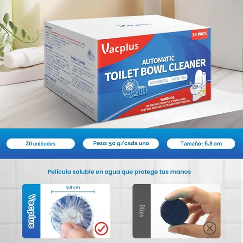 Vista 6 de Vacplus - Tabletas limpiadoras para inodoro, paquete de 30, limpieza automática, larga duración
