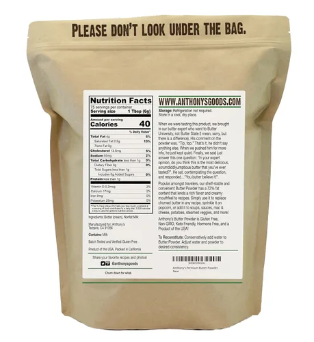 Vista 2 de Anthony's Mantequilla en polvo premium, 1 lb, sin gluten, sin OMG, hecha en EE. UU., apta para dietas keto, libre de hormonas