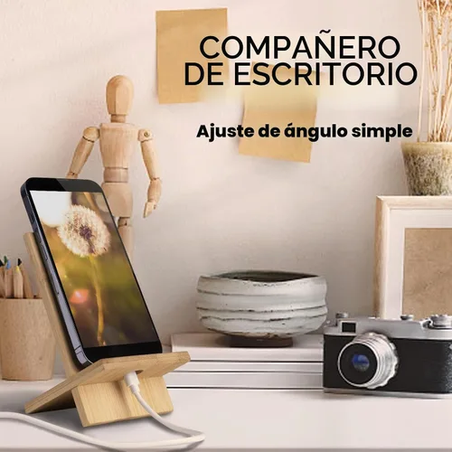 Vista 5 de Healfyya Soporte para tableta de bambú - Soporte plegable ajustable para iPad con puerto de carga para escritorio o cocina