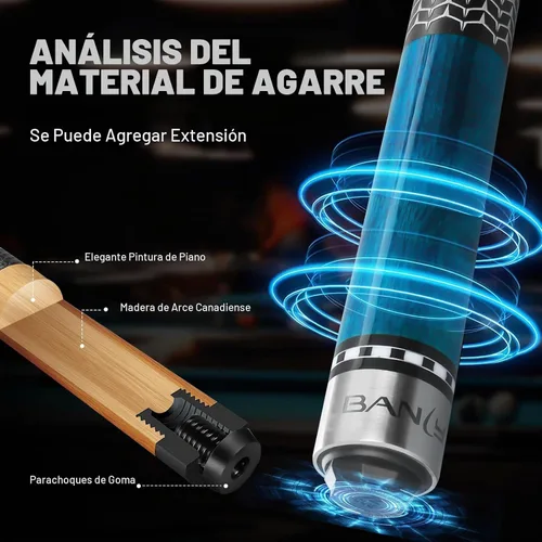 Vista 5 de Banly Tacos de Billar - Tacos de 58" de madera de arce canadiense con punta de 12.5mm de baja deflexión, palo de billar para control de precisión
