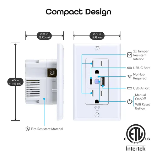 Vista 7 de Geeni Current Tomacorriente Wi-Fi Inteligente con 2 Puertos USB de Carga Rápida (20W USB-C PD y Carga Rápida USB-A), Control de Voz, No Requiere