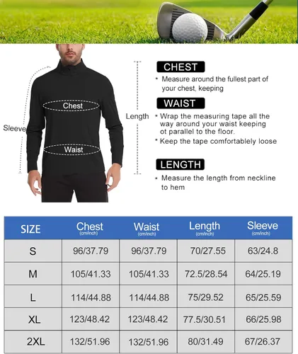 Vista 6 de Sudadera con cremallera de un cuarto para hombre, polo de manga larga, para golf, secado rápido 14, protección solar UPF 50+