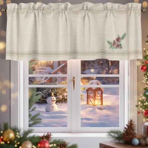 Vista 10 de Cortina de cenefas para cocina, cafetería, cenefa retro para ventana de árbol de Navidad, 1 panel, cortinas cortas de 42 x 12 pulgadas, bolsillo
