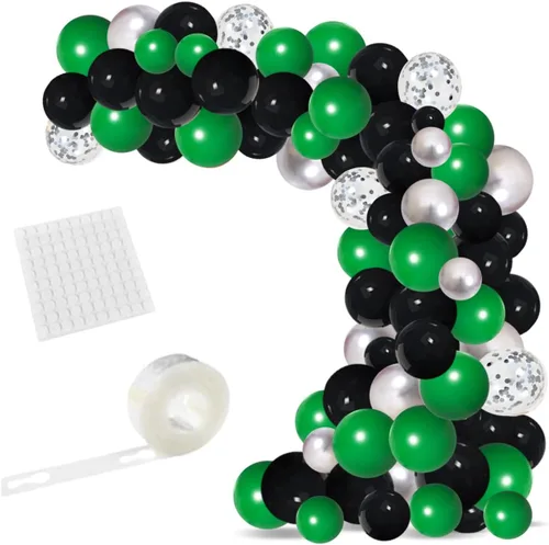 Vista 8 de Arco de guirnalda de globos de color verde oscuro, negro y dorado, globos verde esmeralda, globos de confeti dorado metálico, globos de fútbol