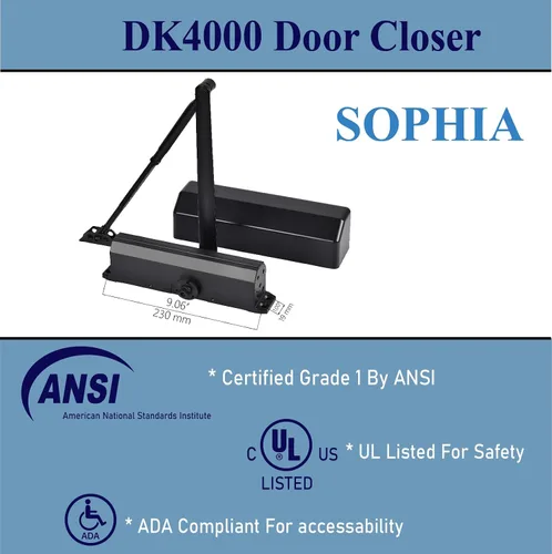 Vista 4 de Sophia Cierrapuertas DK4000 - Cierrapuertas automático de alta resistencia comercial, tamaño ajustable 1-6, grado 1, cierre de puerta hidráulico