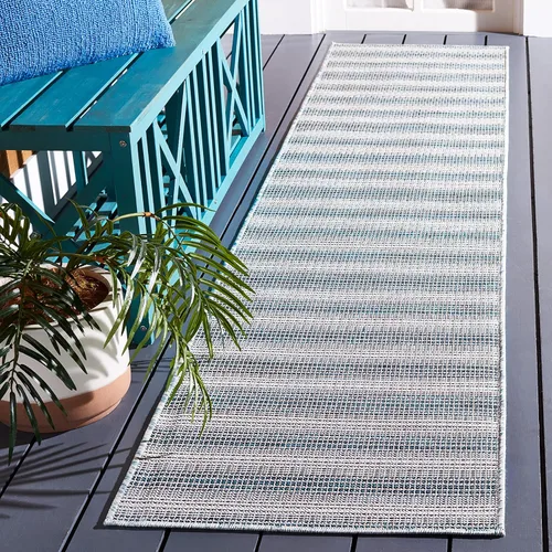 Vista 35 de SAFAVIEH Hampton Collection - Alfombra lavable para exteriores de 2 x 9 pies, color marfil y gris, no desprende pelusa y fácil de limpiar, ideal