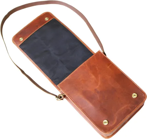 Vista 4 de Bolso de mensajero de cuero para computadora portátil, maletín de oficina, regalo para hombre, bolso de hombro desgastado